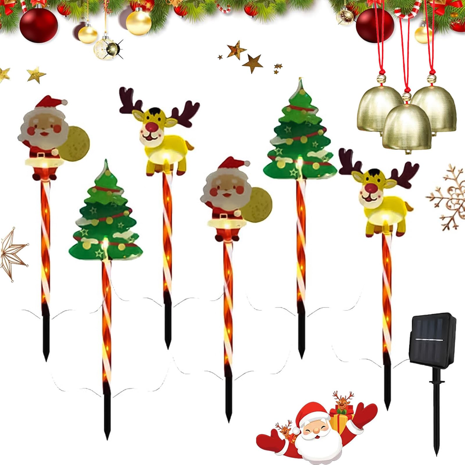 Gienslru 6-Pack of Moving Christmas Lights, Courtyard Tree Snowman Reindeer, LED Waterproof Solar Christmas Lights Outdoor Decorations, Solars & Battery Power, for Patio, Lawn & Pathway (B,Solar)
