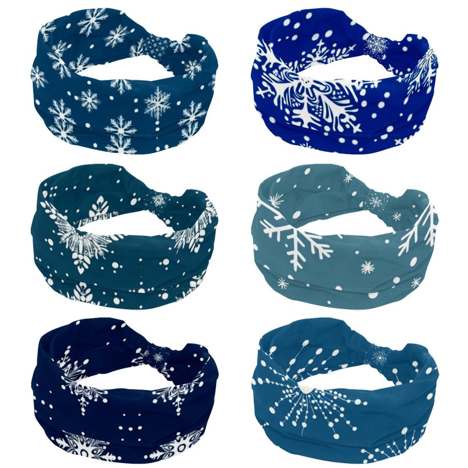 Lot de 6 bandeaux à motif flocons de neige pour femme - Large bandeau tendance pour yoga et entraînement
