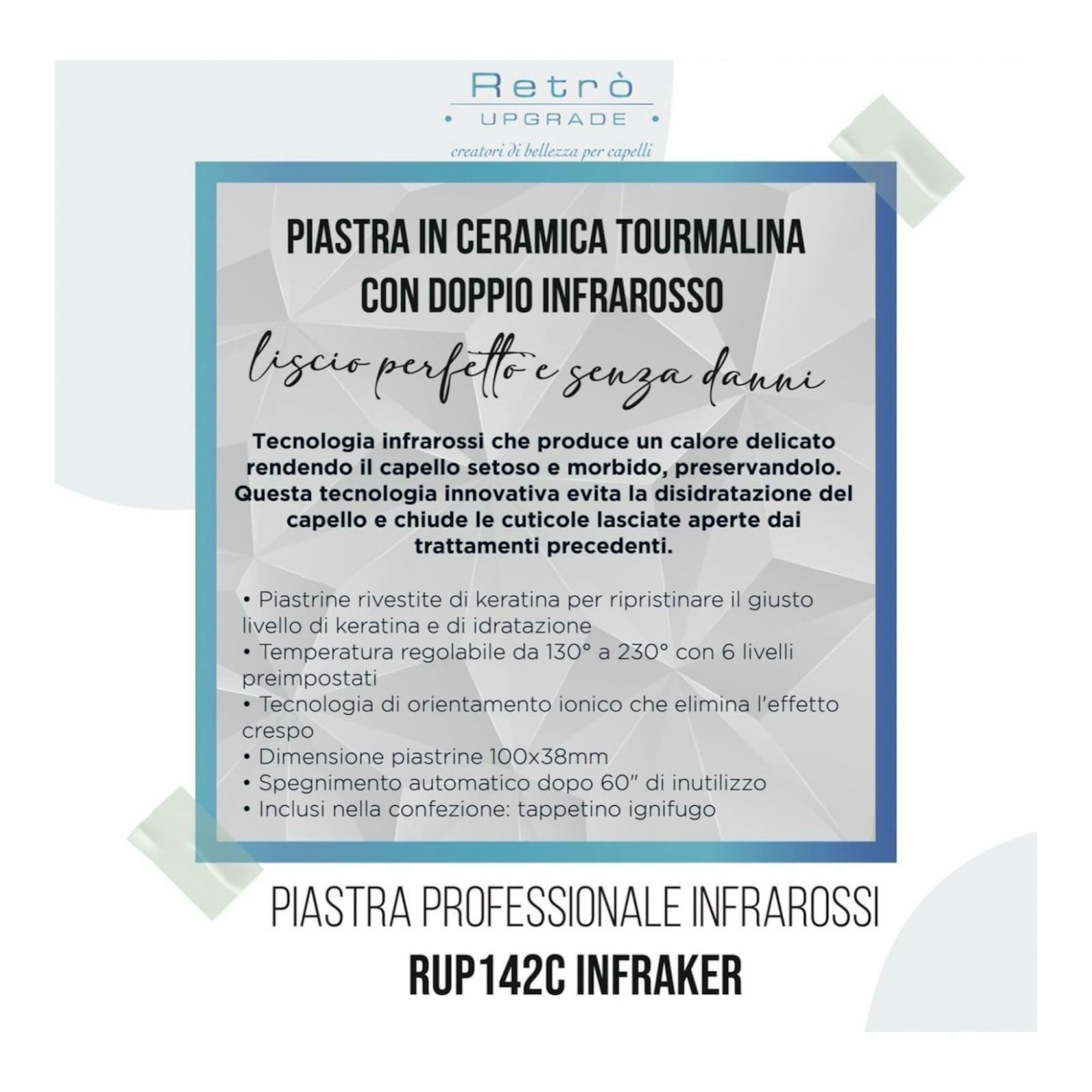 Plancha de pelo profesional Doble Infrarrojo 142CinfraKER, color negro - Placas de Cerámica Turmalina IÓNICA - Made Italy
