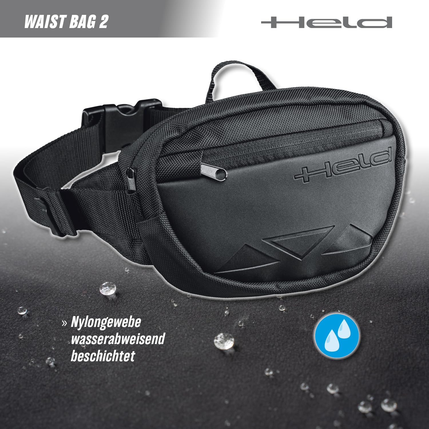 Held Waist Bag 2 – motocyklowa saszetka nerka dla kobiet i mężczyzn, pas biodrowy 60-126 cm, wodoodporna tkanina nylonowa – torba na pasek z przegródkami, zamkiem błyskawicznym i kieszenią wewnętrzną
