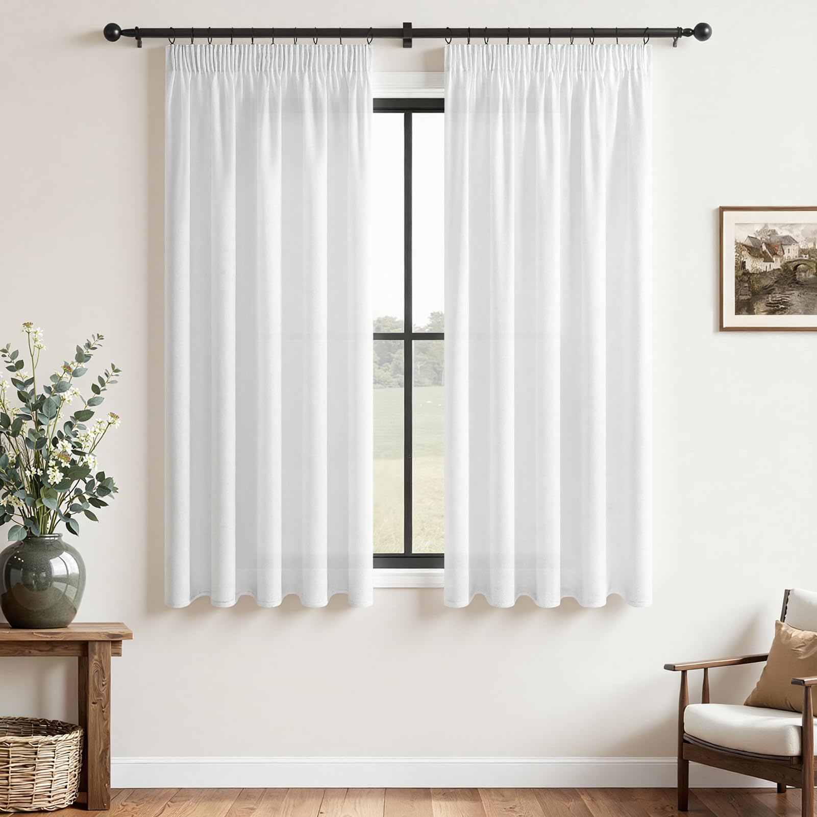 CUTEWIND Gardinen mit Kräuselband Leinenoptik Kurz Fenster Wohnzimmer, Vorhang Leinen Halbtransparent, Vorhänge Schlafzimmer Küche und Kinderzimmer