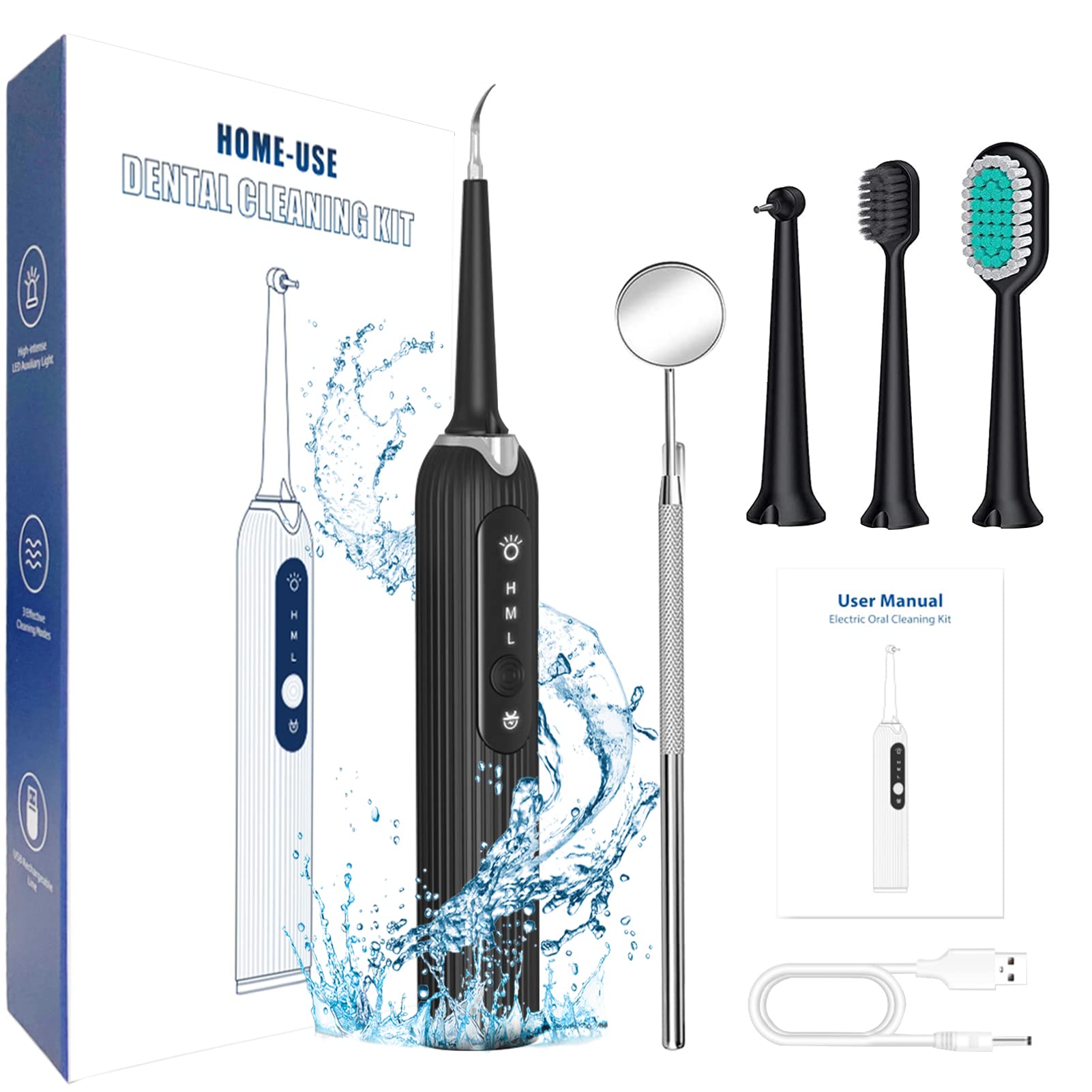 HANNEA® Teeth Cleaner kit with 3 Working Modes Portable Tooth Cleaner 2 Replaceable Heads and LED Light Teeth Stain Remover Cleaning Kit Dental Care Tools (B09YR3GDNY) Amazon Price History, Amazon Price Tracker