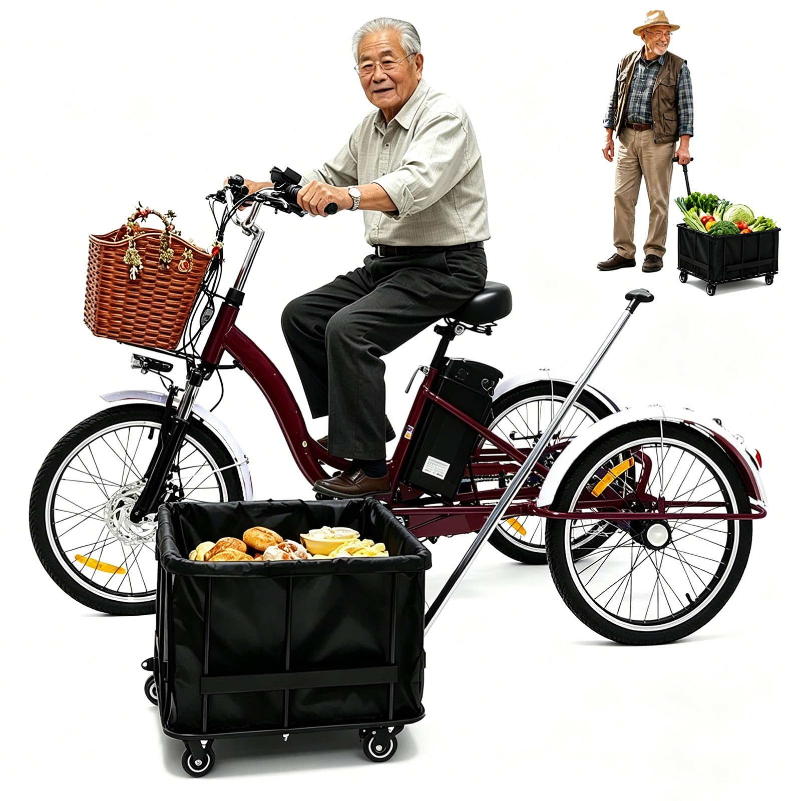 GCLCPAEN 20-Inch Adult Off-Road Tricycle,Tricycle For Adults,Detachable Basket,3 Riding Modes,With Headlights,Brake Sensitivity,150kg Load Capacity,For Elderly,Aldult