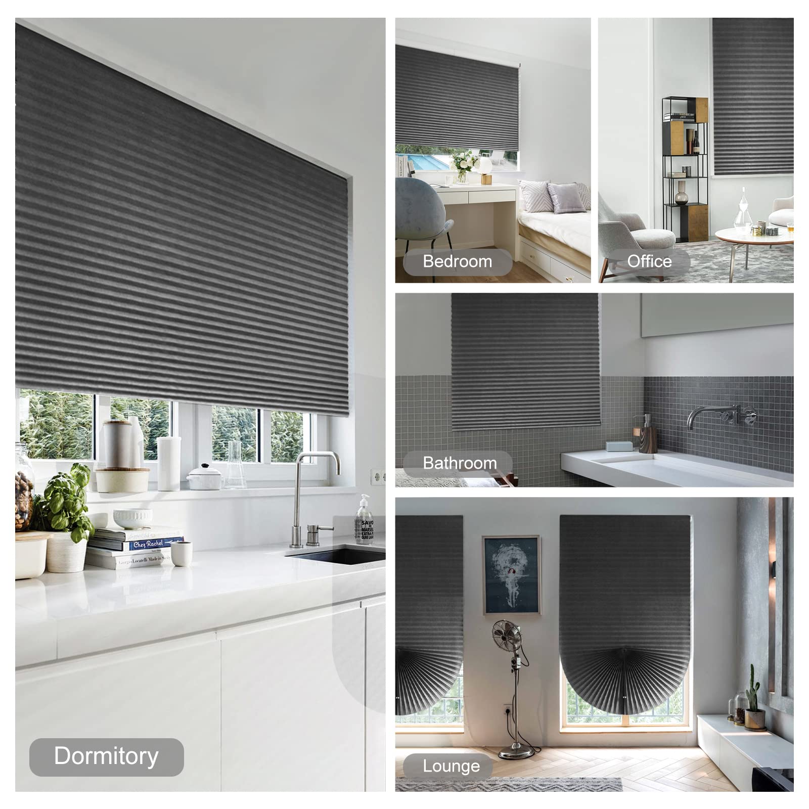 Stores de fenêtre temporaires sans fil, stores occultants complets pour portes de fenêtres, stores plissés en tissu non tissé avec feuille d'argent pour chambre à coucher, cuisine, salle de bain, sto
