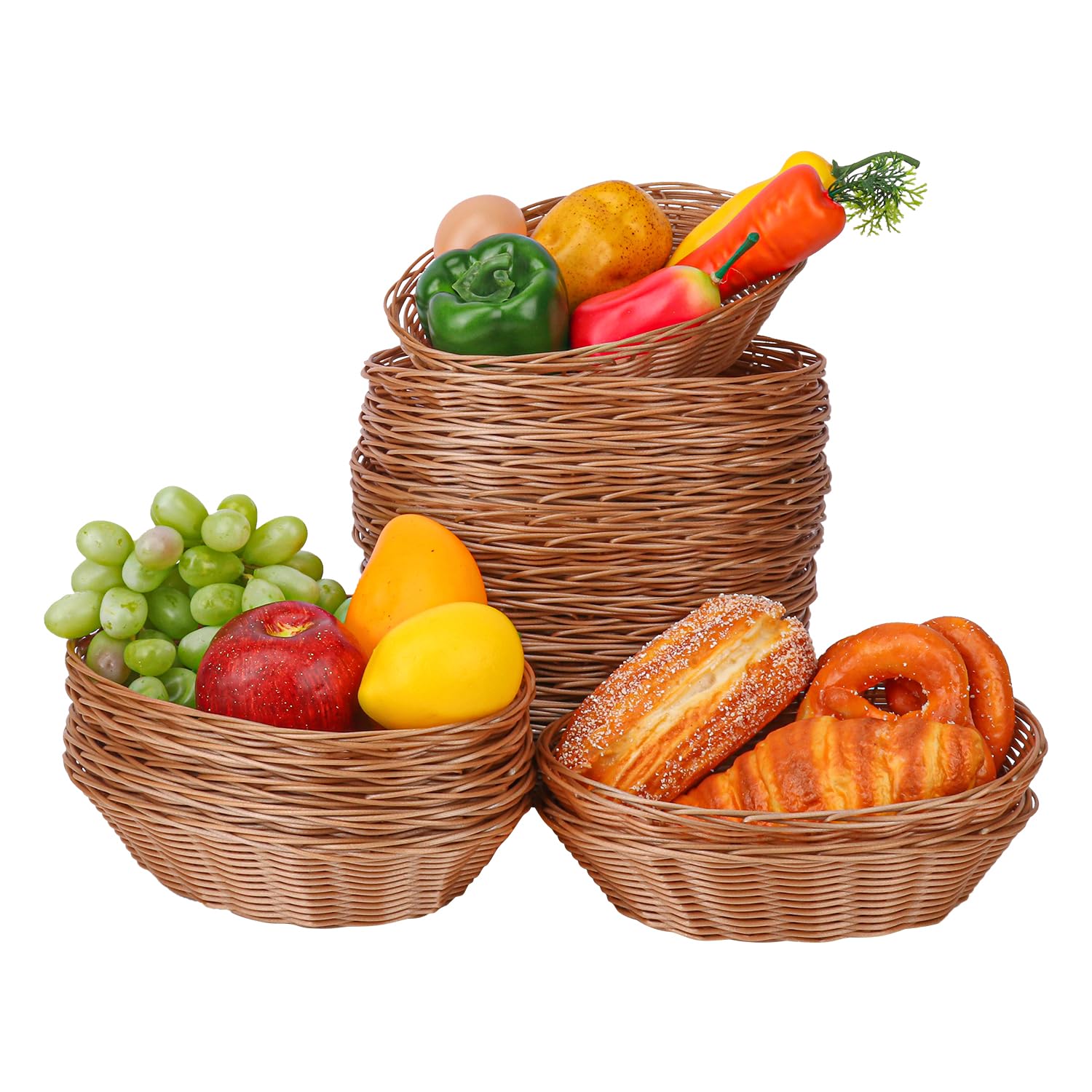 Paquete de 22 cestas ovaladas de mimbre de 9 pulgadas, cesta tejida para servir, cestas de frutas de mimbre para mesa, restaurantes, cocina, fiesta (9.06 x 5.91 x 2.56 pulgadas)