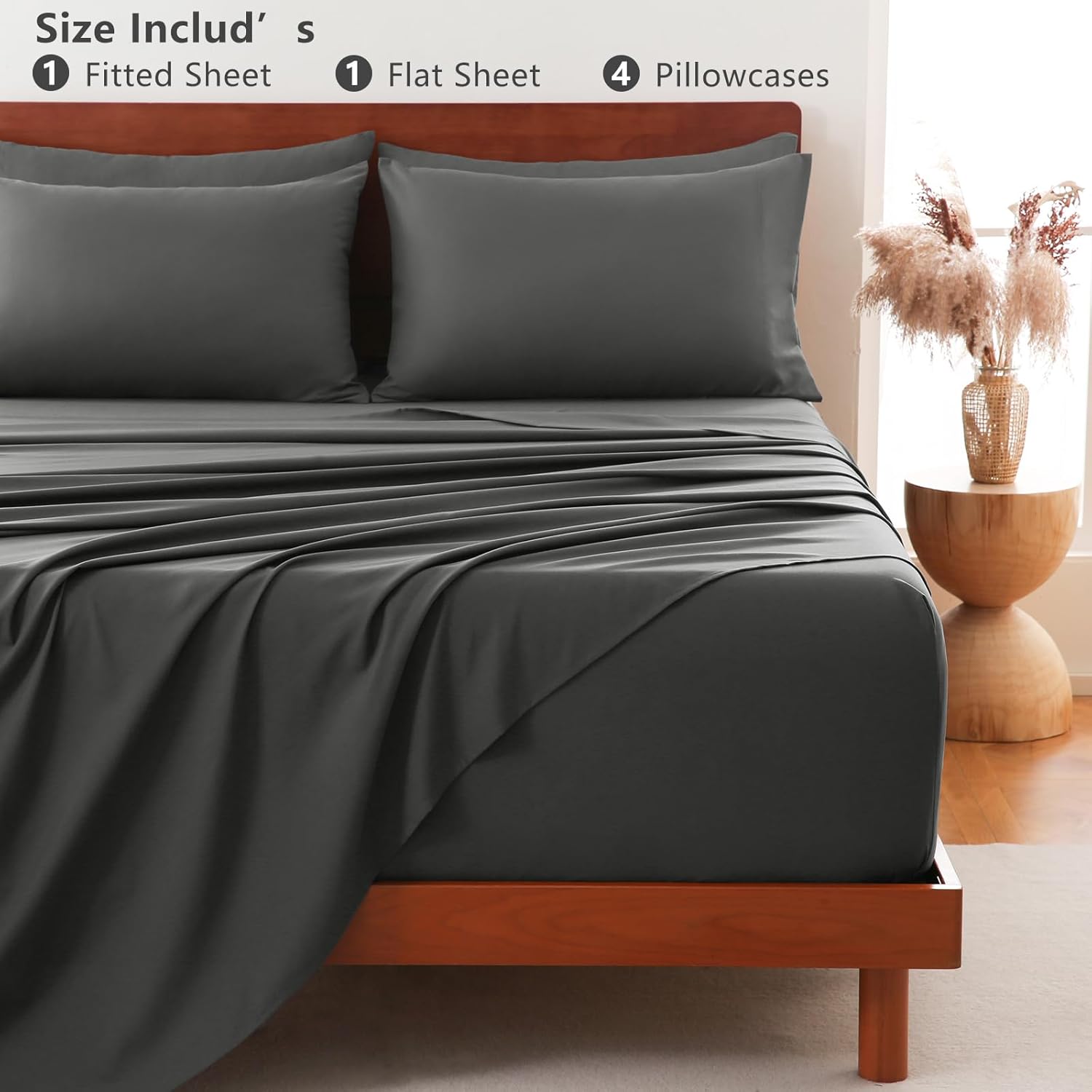 CozyLux Extra Deep Pocket King Size Sheets Set - 6 Piece King Sheets - Luxury Sheet King Size Fits Up to 21 inches Mattresses, Breathable King Sheet Set & Pillowcases - Easy & Secure Fit, Dark Grey - Image 8