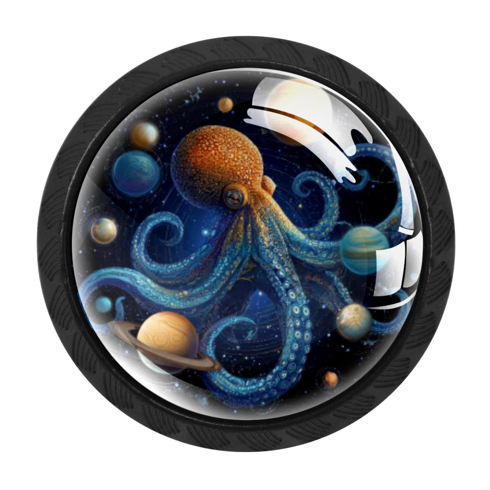 CHENZZZZ 4 Pack Black Octopus Cosmic Planets Cabinet Pulls with Screws, Kitchen Cabinet Knobs Hardware