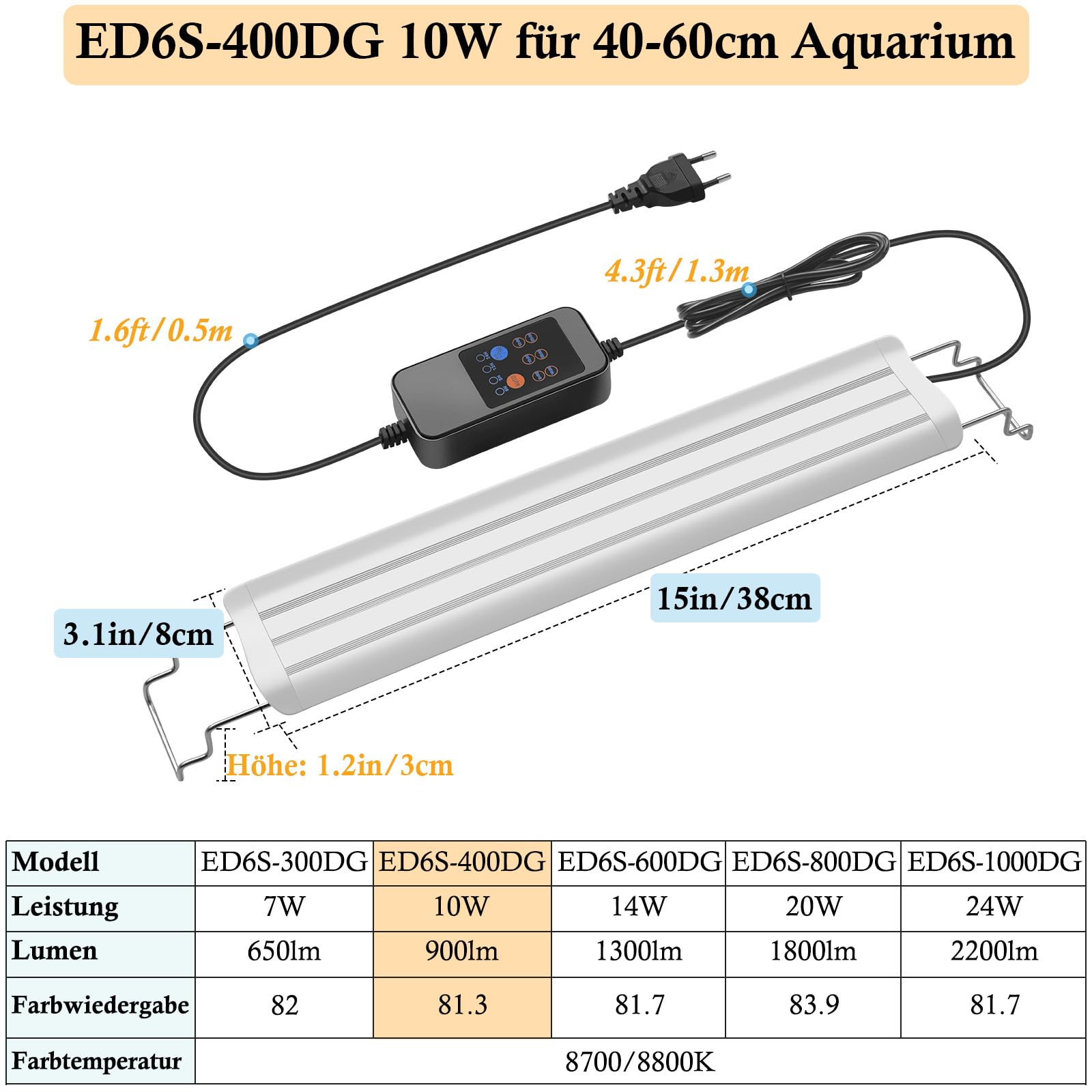 FEDOUR Aquarium LED Beleuchtung 40-60cm - Vollspektrum Mit Timer Für Pflanzen