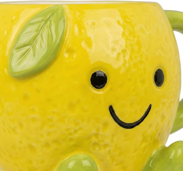MIJOMA Kawaii Dolomite Lemon Cup 385ml 3D Relief Face Enameled Stable Coffee Tea Cocoa Cup - 3