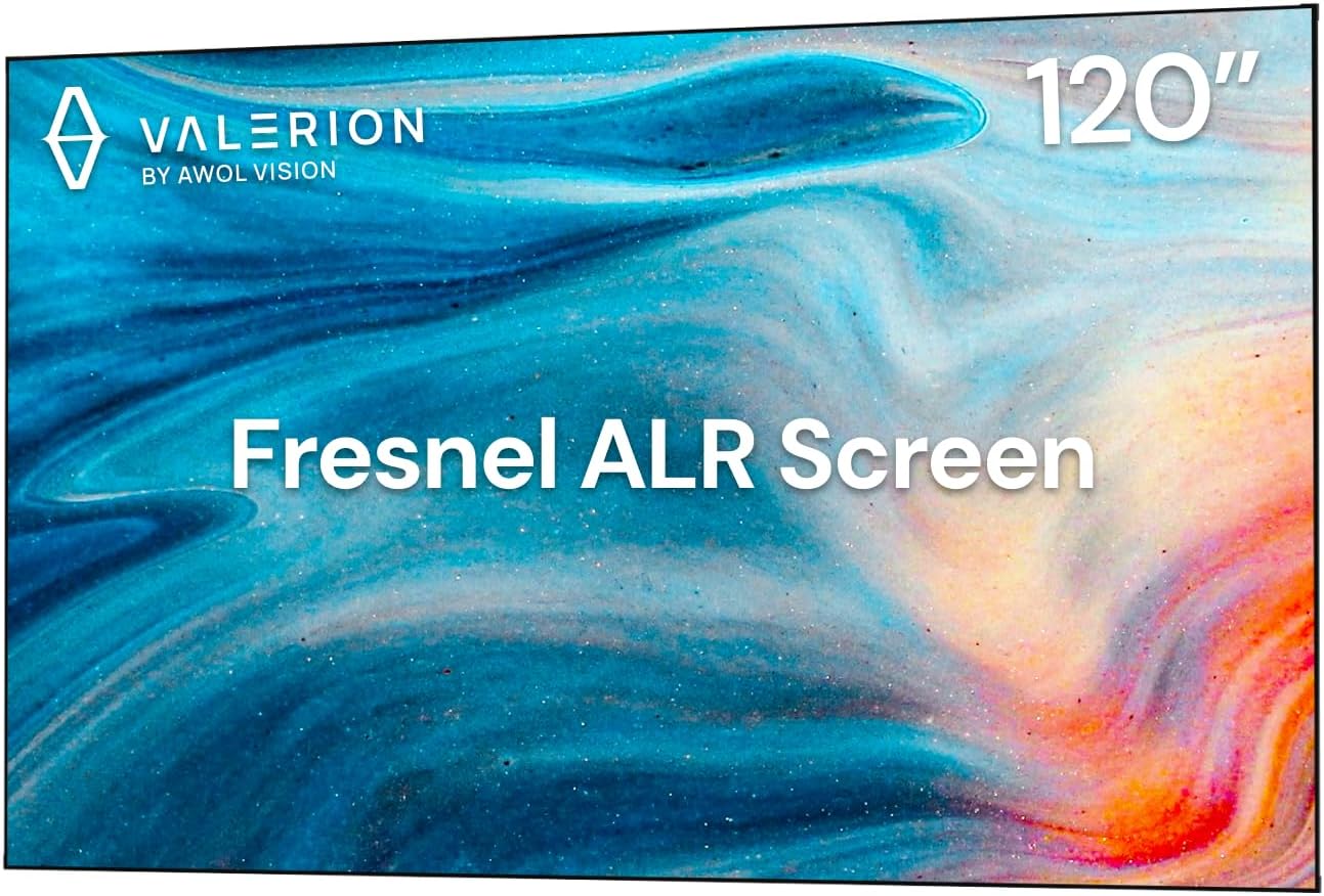 Valerion 120-inch Fresnel ALR Projector Screen, 16:9 Fixed Frame, Daylight Viewing, 1.8 Gain, 85% Ambient Light Rejection (Ceiling & Side), Compatible with Long Throw Projectors