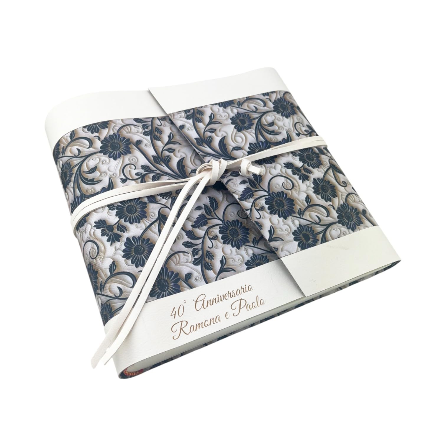Album fotografico-Double Garden-in tessuto stamp.3D anche all'interno,con fasce in ecopelle LUX personalizzabile.Classico velina Matrimonio Regalo Wedding Anniversario Nozze Argento Oro Laurea Mamma