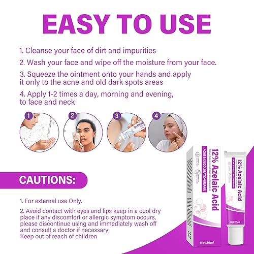 Miniatura 6 de Ácido azelaico, crema de suero de ácido azelaico al 12%, tratamiento de rosácea para cara, ácido hialurónico y niacinamida para aliviar el