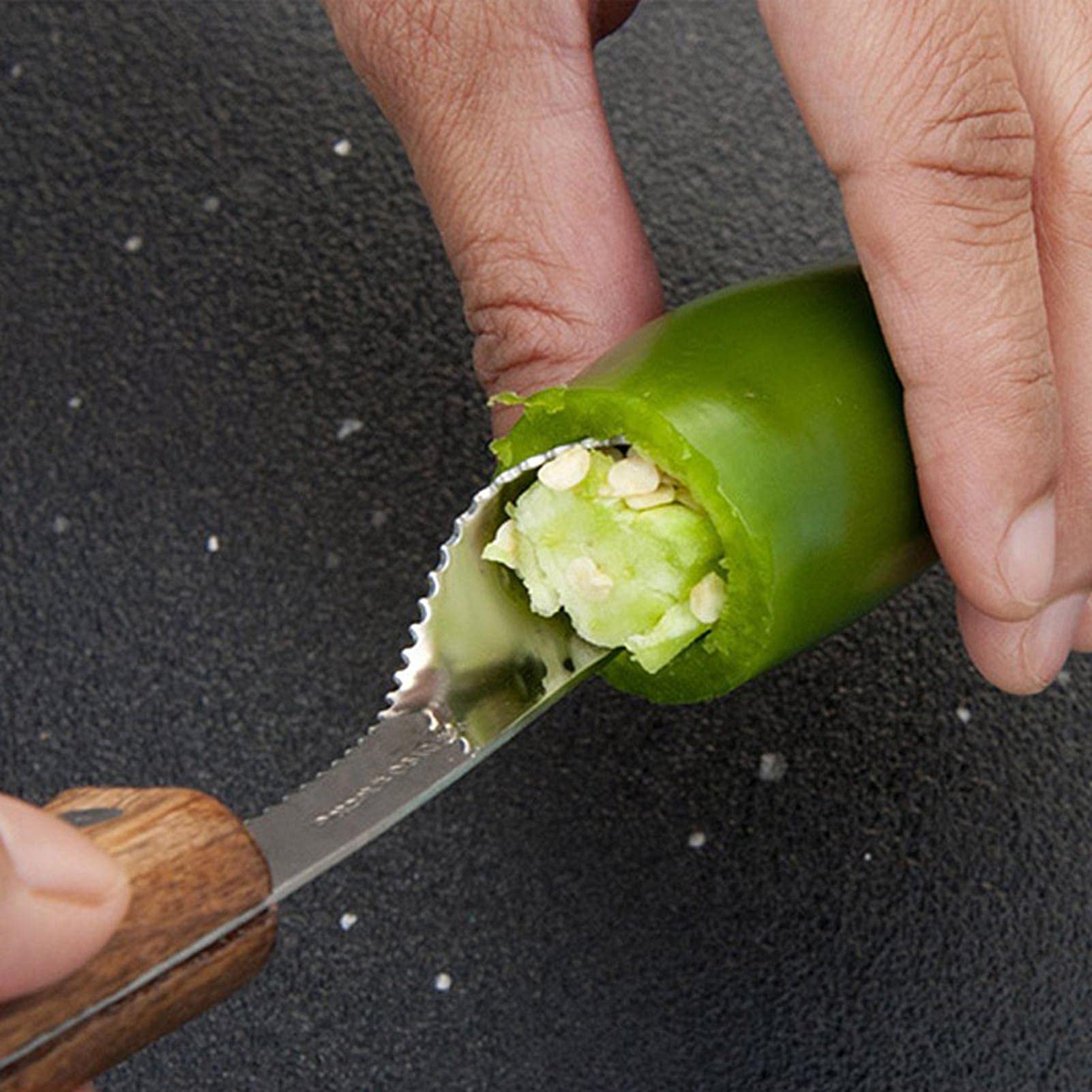 Évide-piment En Acier Inoxydable Avec Poignée En Bois – Parfait Pour Jalapenos, Piments, Concombres Et Plus