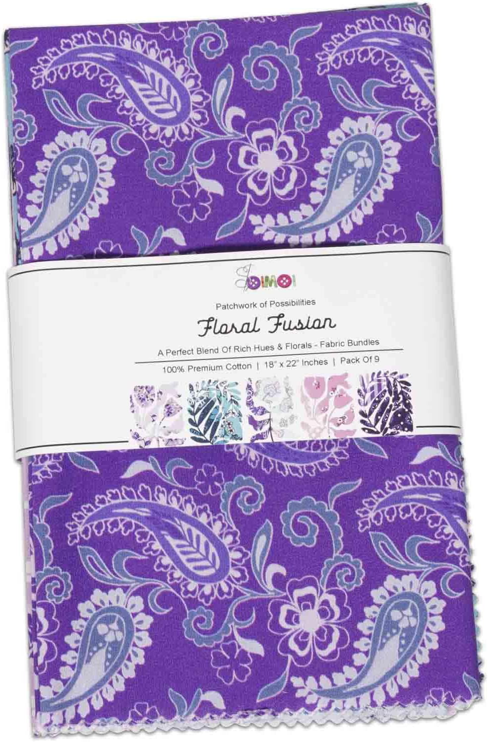 9Pcs 100% Cotton Bundles, Printed Fabric Fat Quarter for Quilting, 18" x 22" DIY Fabric Supplies Quilting Patchwork, Sewing Project, Patchwork, DIY Crafts - Floral Fusion