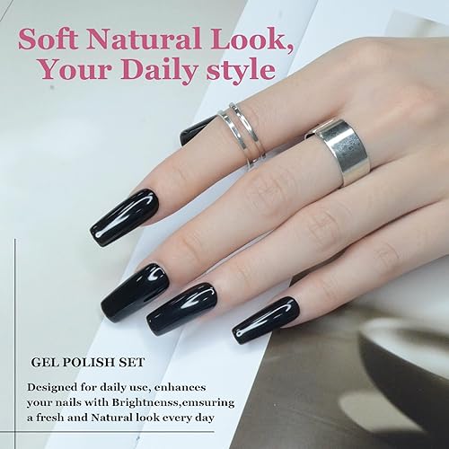 Miniatura 6 de eodci Kit de esmalte de uñas de gel, esmalte de gel UV, 6 colores con purpurina, negro, blanco, dorado, serie Soak Off, juego de esmalte de gel para