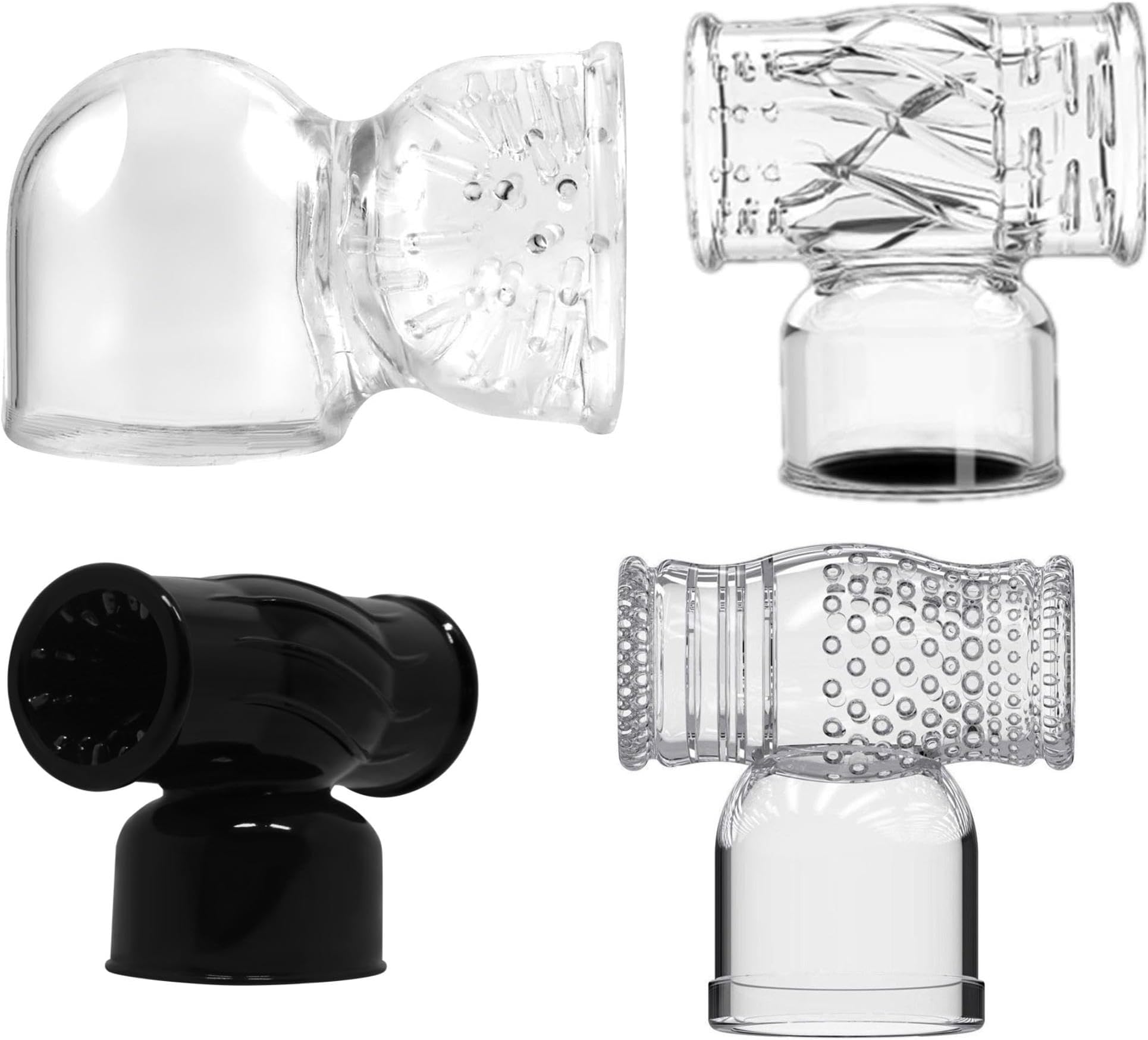 4Pcs Magic Wand Attachment for Men's Training, Medium Size Massage Head Cover, TPR Material,Fit for HV260 HV270 HV280,1.77-inch Inner Diameter(Clear+Black)