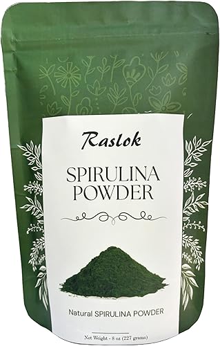 Raslok Polvo de espirulina pura  Apoyo inmunológico y antioxidantes  Sin relleno y sin OMG, rico en proteína vegana (8 onzas)