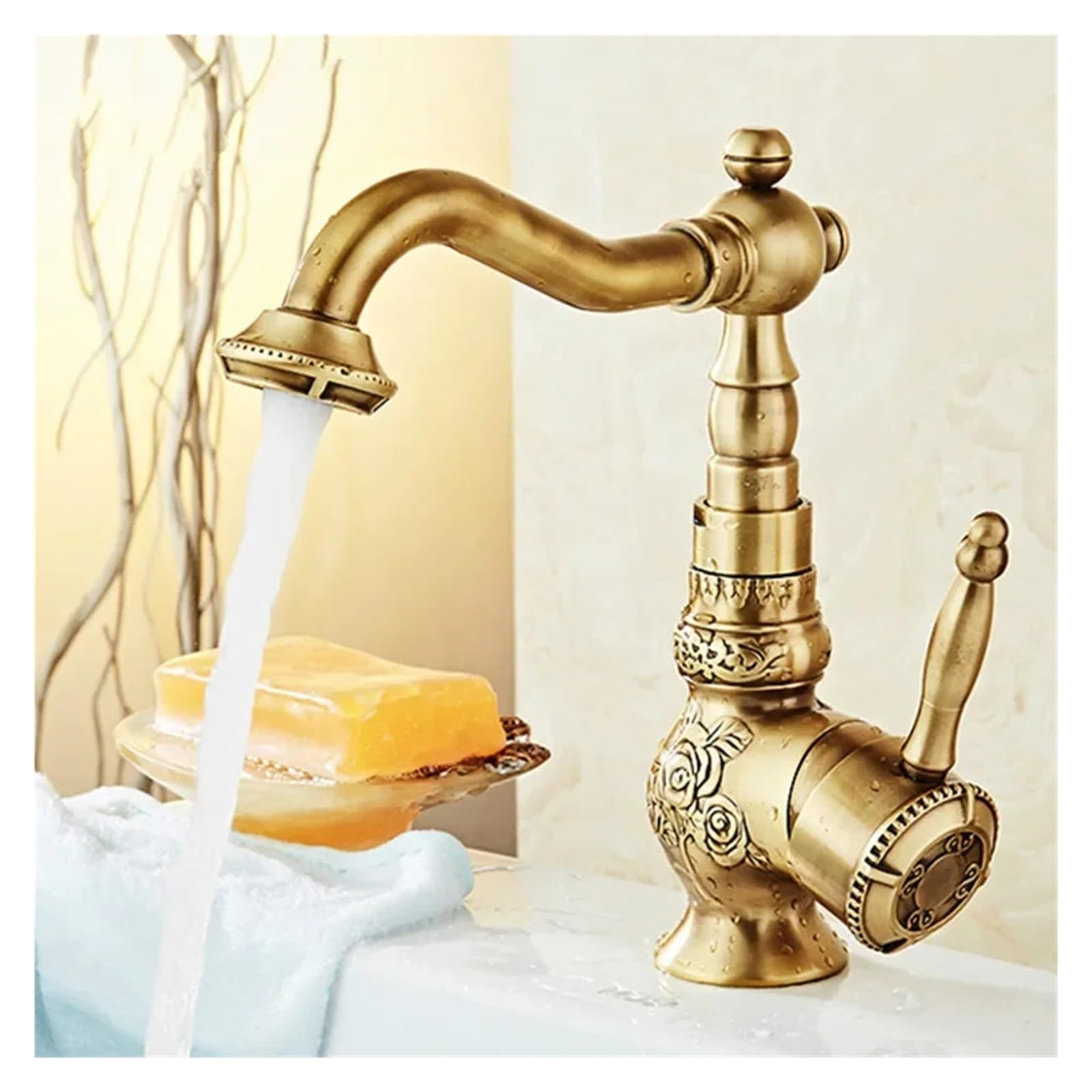 Robinet de cuisine pivotant anti-traces en laiton style vintage