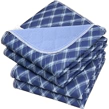 Non-Slip Bed Pads for Incontinence Washable 34" x 36"|2 Pack, Waterproof Bed Pads, Navy Blue Grid, Bed Wetting Pads for Bed, Sofa, Floor, Resuable Underpads for Adults, Seniors, Pet