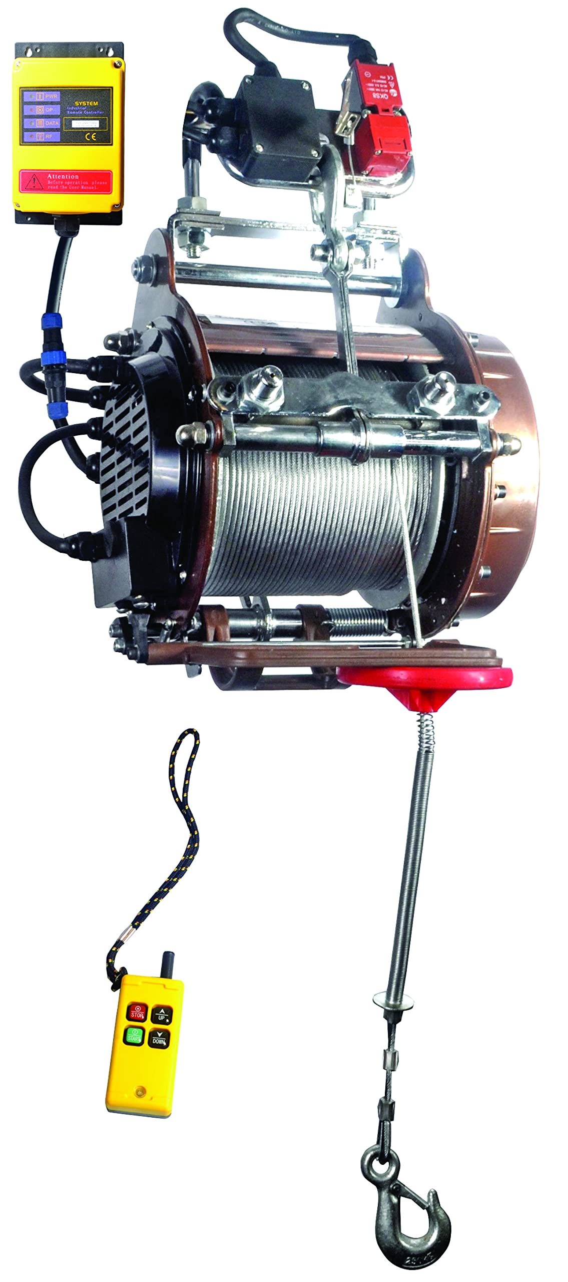 Warrior 110v 800KG Scaffold Hoist with Wireless Remote Control – 30m Steel Cable, Portable, Hooks and Easily Mounts to Scaffolding, Overhead Lifting, Electric Pulley System, Ideal for Garage