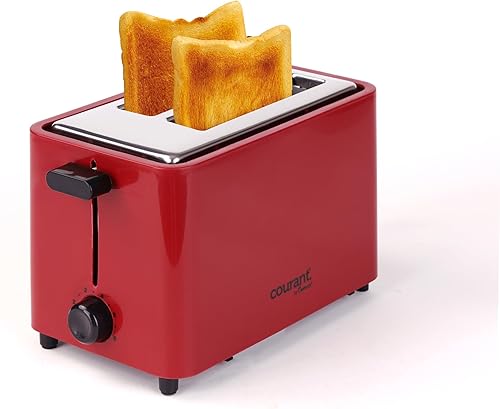 Courant Tostadora de 2 rebanadas Cool Touch con ranuras extra anchas para pan, bagels y waffles con 6 ajustes de sombra ajustables, bandeja para