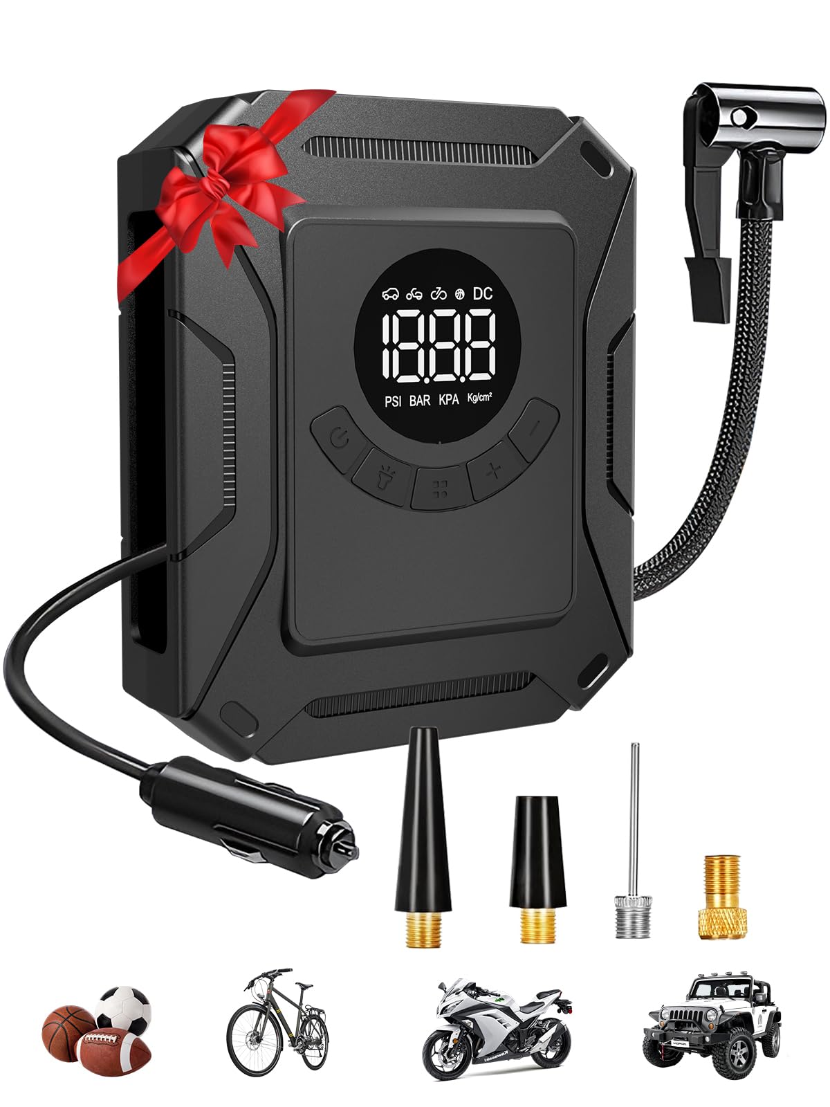 Compresor de aire portátil de inflado rápido, bomba de aire eléctrica de 150 PSI con apagado automático y visualización LED, bomba de aire de 12 V CC para coche, bicicleta, motocicleta