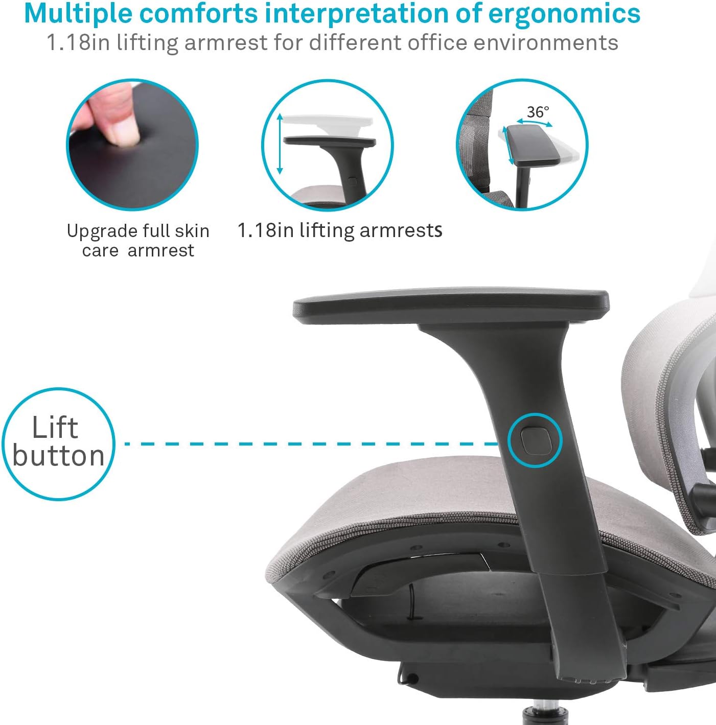 XUER Ergonomic Office Chair - Home Office Desk Chair with Adaptive Lumbar Support, Adjustable 3D Armrest, Headrest and Breathable Backrest, High Back Mesh Computer Task Chair for Work, Study (Grey) : Home & Kitchen