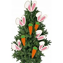 12 Pcs Easter Bunny Tree Picks Decorations, Large Bunny Ear Carrots Rabbit Picks for Spring Easter Tree Topper Ornaments Home Indoor Outdoor Party Decorations