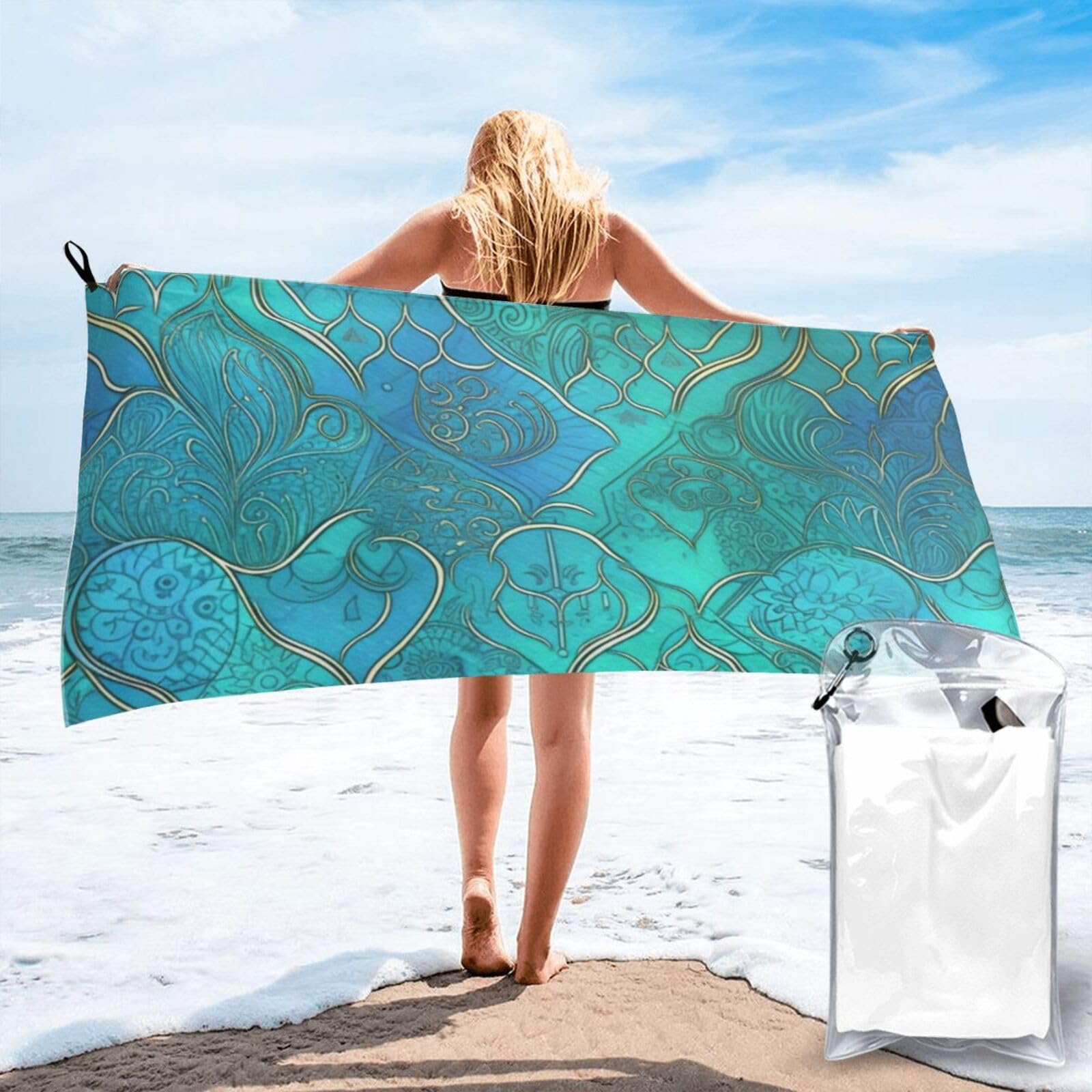 Serviette de plage en microfibre turquoise compacte et anti-sable pour camping et natation