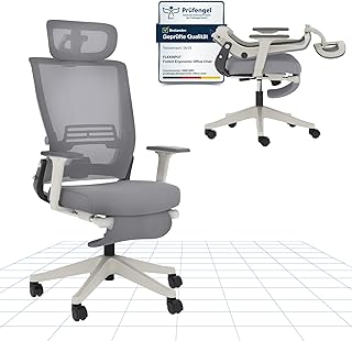 Foldex Ergonomic Office Chair – 3D Adjustable Headrest, Flip-up Armrests & Retractable Footrest | Foldable Backrest & Lumbar Support | Compact Home Office, Gaming & Study Chair -Grey