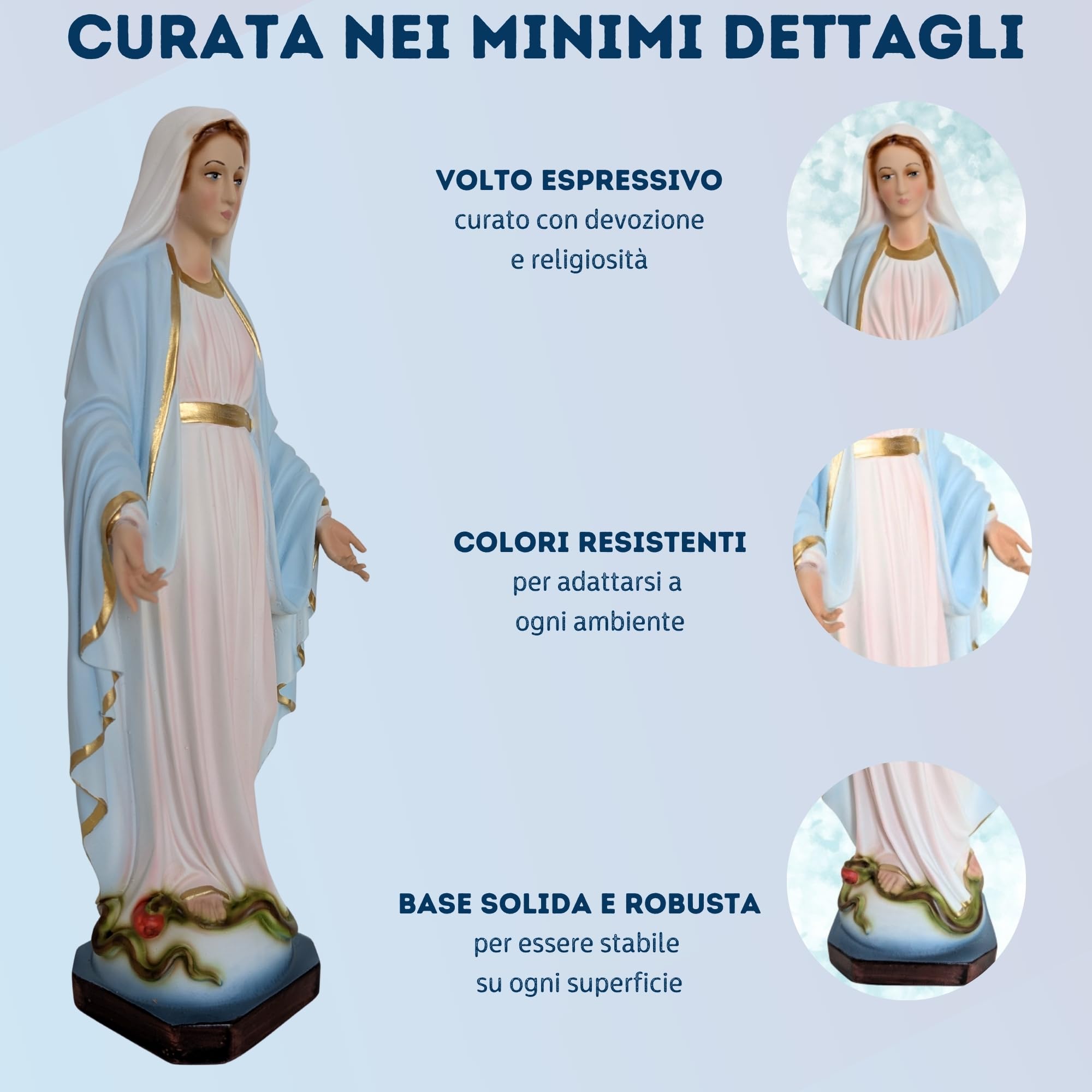 OVUNQUE PROTEGGIMI Statua Madonna Miracolosa o Immacolata 30 cm in Resina, per Interni ed Esterni, Statuetta della Madonnina Realizzata e Dipinta in Italia