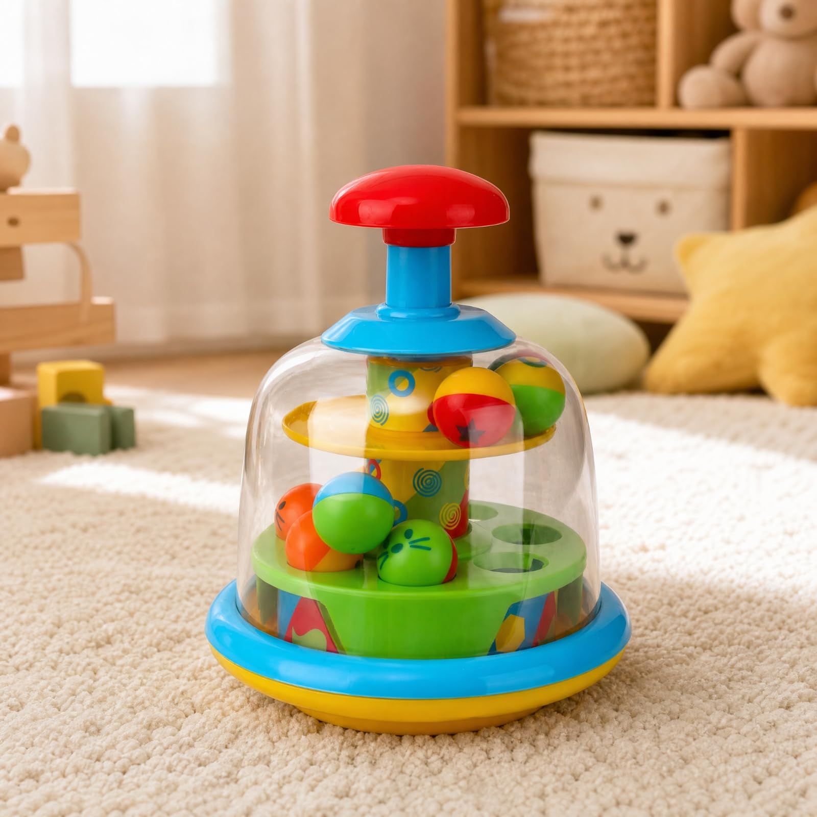 kowaku Giocattolo a Pressione con Palline Educativo Giocattolo Causa-Effetto Colorato Gioco con Cupola Trasparente per Neonati