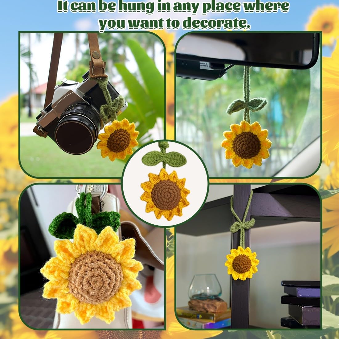 1 Pcs decorazioni auto Ciondoli per specchietto di simpatico girasole decorazione specchietto retrovisore auto decorazione specchietto retrovisore auto ciondolo lavorato a mano