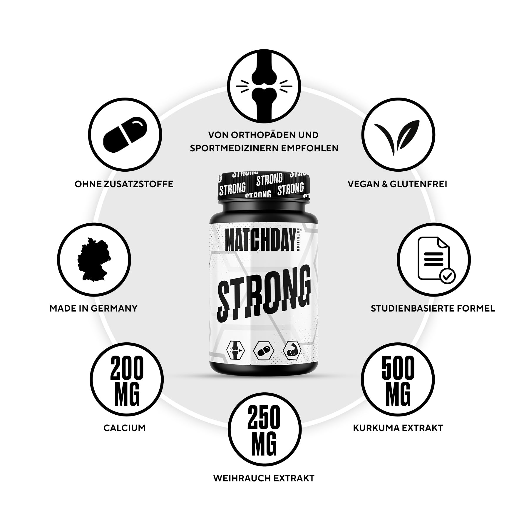 Matchday Nutrition STRONG I Für Muskeln & Gelenke I Speziell für Fußballer I Pflanzenextrakte & Vitamine I 90 Kapseln (30 Portionen)