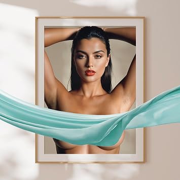 Topless Photo of Beautiful Woman with Dark Hair, Sexy and Erotic Decor for Man Caves, Dorms, Etc.