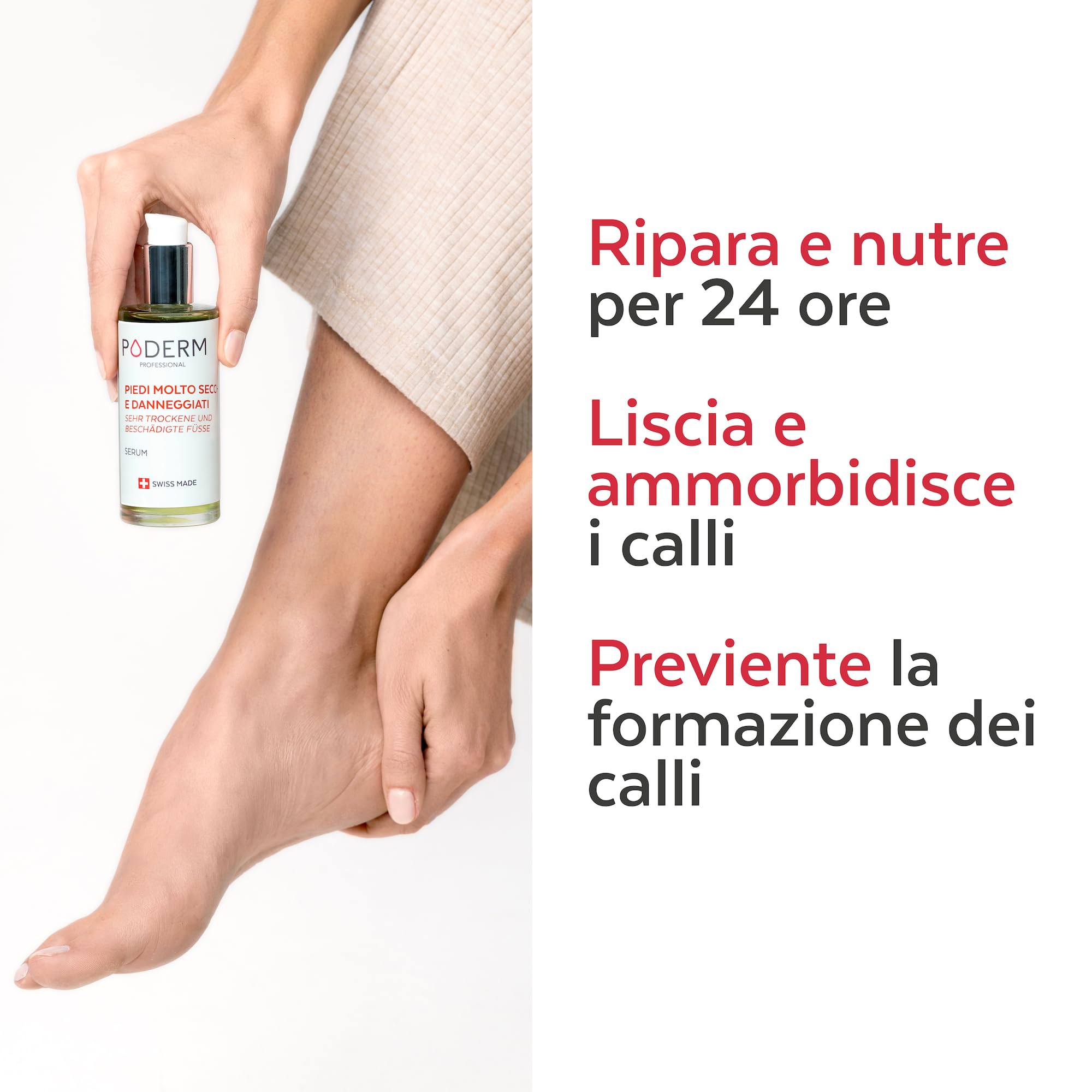 PODERM - PIEDI MOLTO SECCHI E DANNEGGIATI - Ripara e nutre intensamente per 24 ore - Piedi visibilmente riparati in 7 giorni - Ingredienti 100% naturali - Cura dei piedi - Swiss Made
