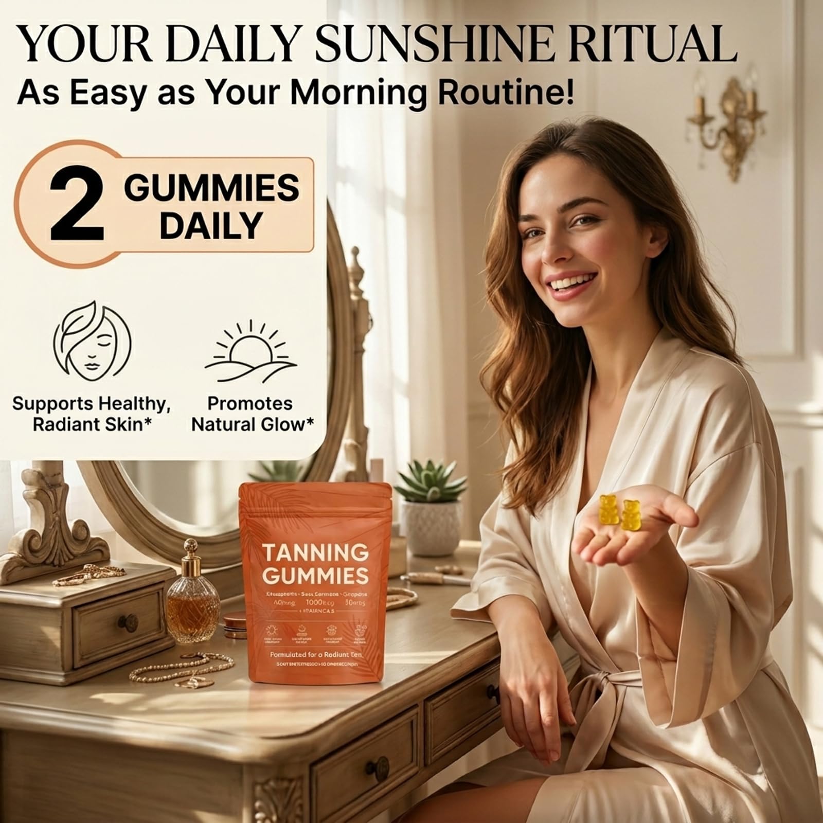 2 Paquets Gummies Autobronzant,Gommes de bronzage de la peau,Gummies bronzantes 2026 bronzage rapide sans soleil,lycopène, éclat de la peau et hydratation pour un éclat naturel