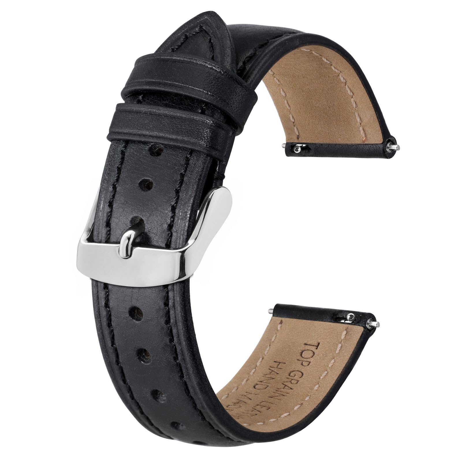 [BISONSTRAP] 時計ベルト 19mm 時計バンド レザー 交換バンド レトロ替えベルト Quick Release ブラック・銀色尾錠