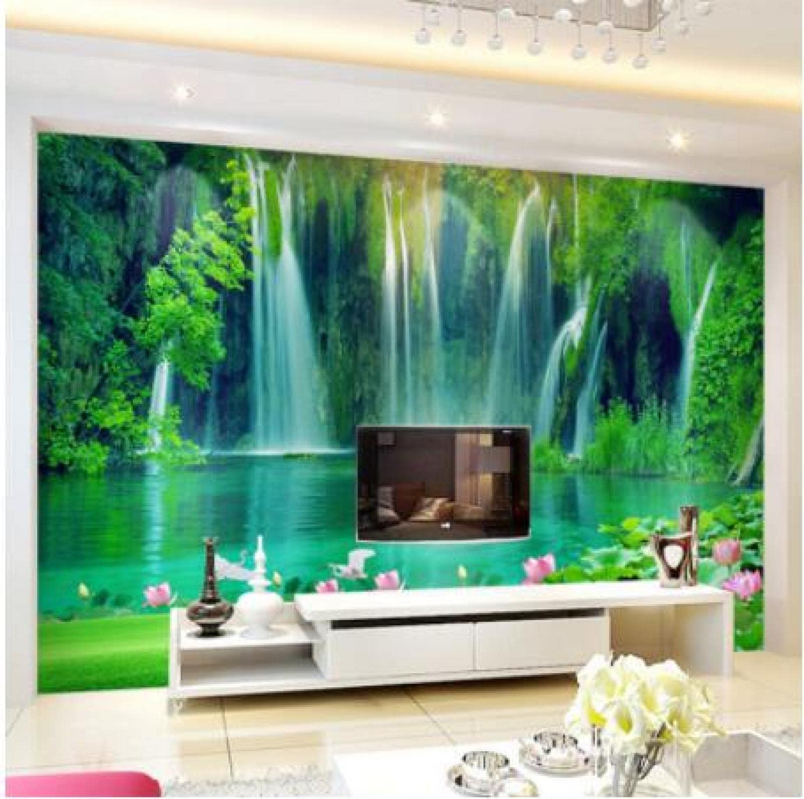 Mural 3D tapeta las i wodospad szer. 200 x wys. 175 cm dekoracja ścienna dom rzemiosło naklejka ścienna ścienna włóknina plakat naklejka do salonu