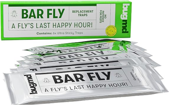 BugMD Barfly - Window Replacement Traps 6 Pack - Window Fly Paper, Fly Trap Indoor, Window Fly Strips, Window Fly Tape, Indoor Fly Trap for Home, Fly Catcher Indoor, Indoor Fly Control