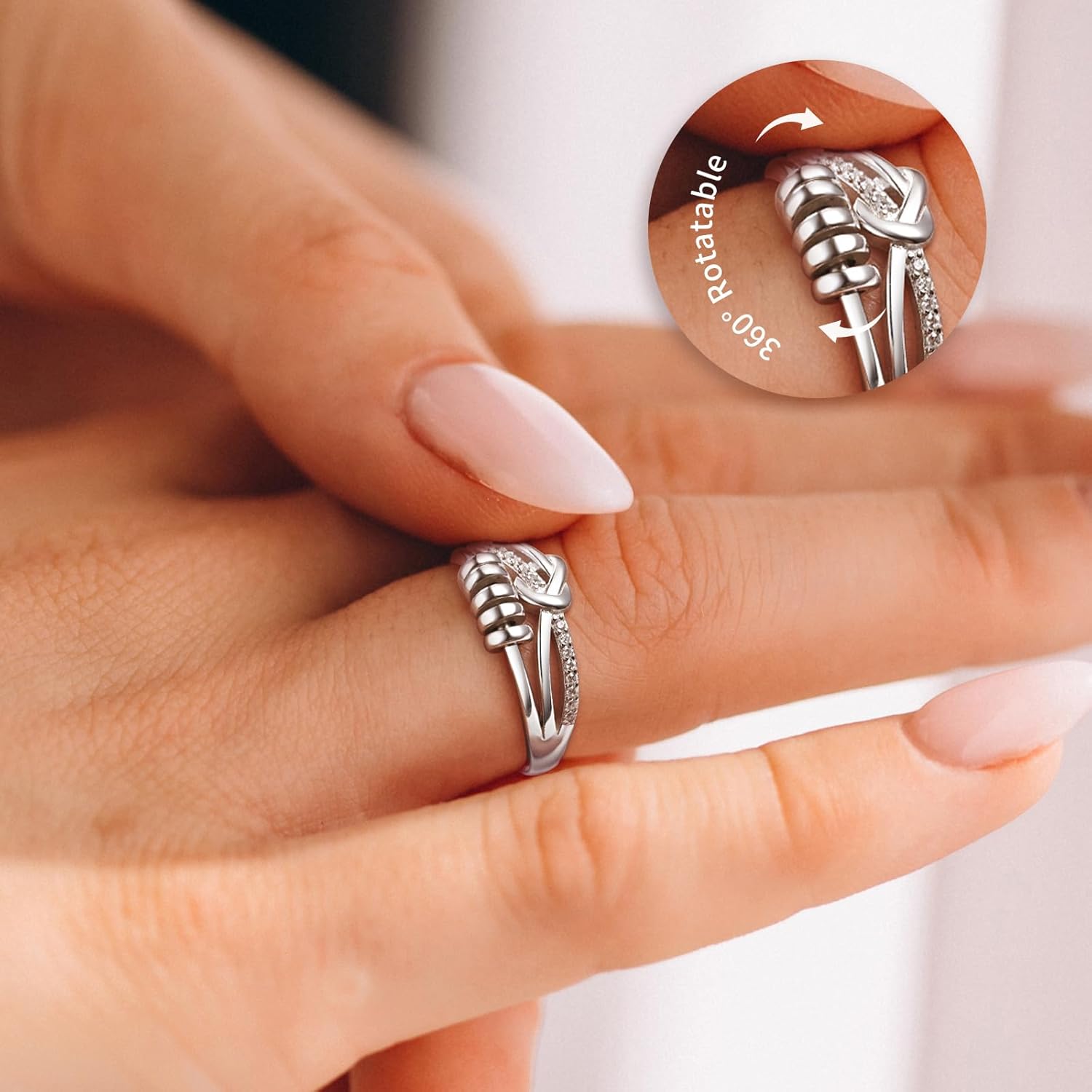 BEILIN Anxiety Ring for Women Sterling Silver Just Breathe Fidget Rings Rotating Beads Stress Relief Jewelry Heartfelt Gifts for Women - Image 2