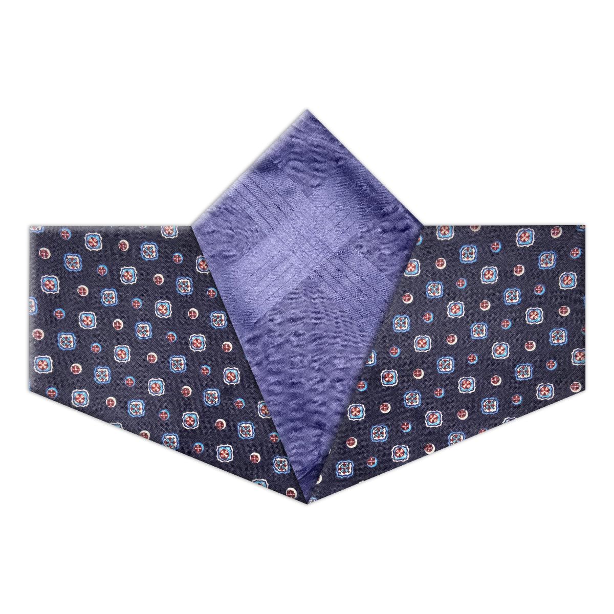 Warwick & Vance Men's 100% Cotton Handkerchiefs Pack Of 3, Blue Patterned Handkerchiefs With Satin Stripe Borders, 40 x 40cm