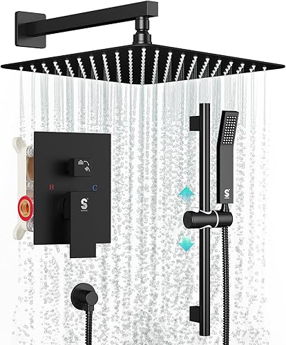 SR SUN RISE Grifo de ducha de barra deslizante de 10 pulgadas, cabezales de ducha de alta presión de lujo y rociador de mano, sistema de ducha