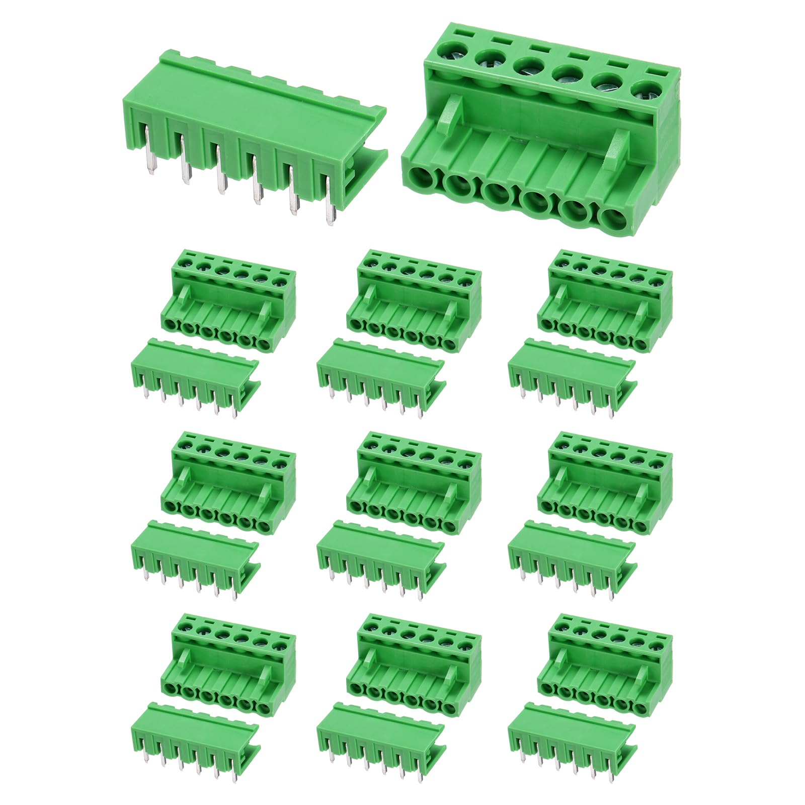sourcing map Pluggable PCB Terminal Block Connectors, 10 Set 6 Pin 5.08mm/0.2" Pitch Right Angle Screw Terminal Block Connector for DIY Panel Mount Electronic Projects(Green)