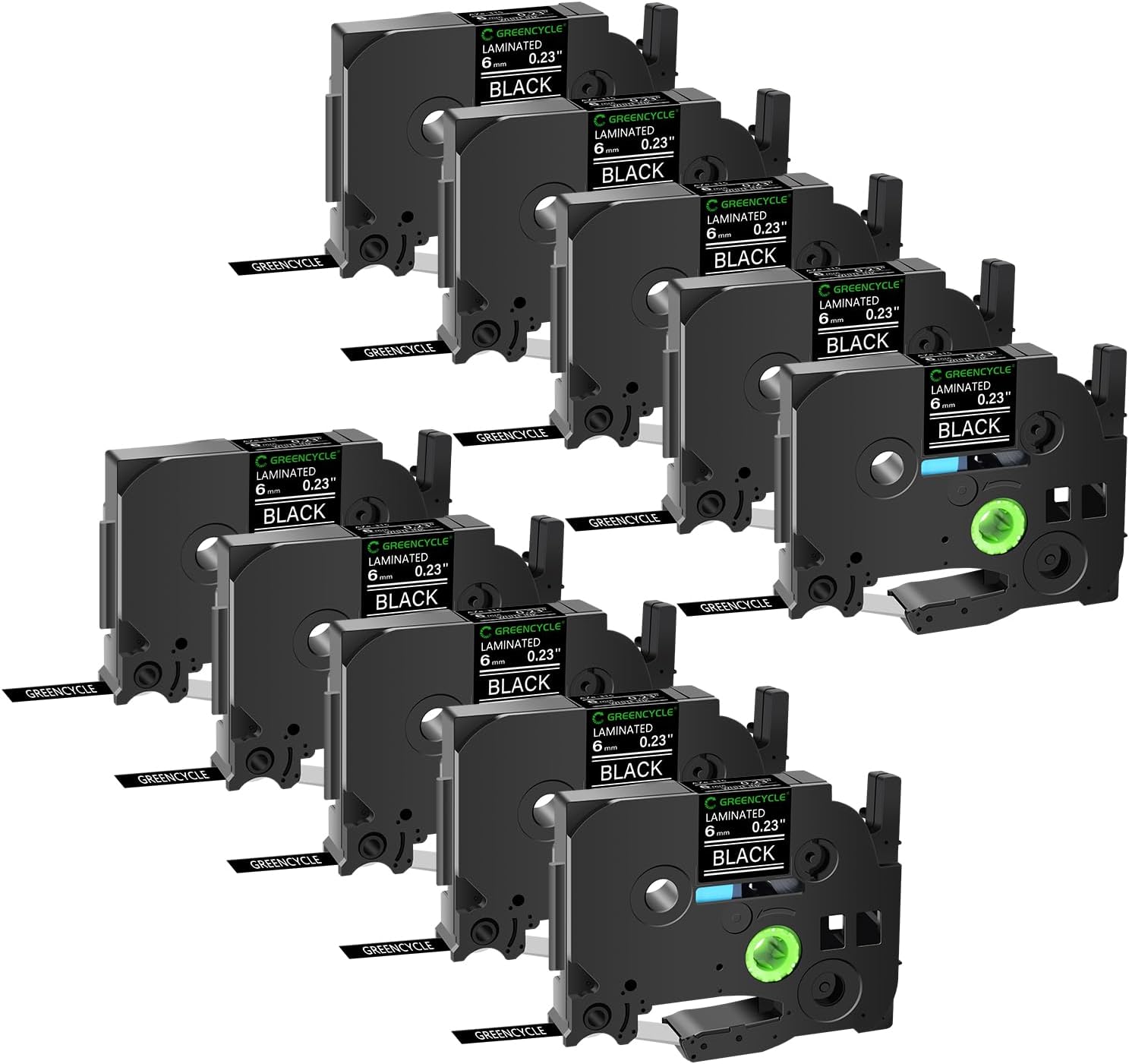 GREENCYCLE 10 Pack Compatible for Ptouch Label Maker Tape TZe-315 AZe-315 TZ-315 AZE Label Tape 0.23 Inch 6mm 1/4" White on Black Laminated Tape for PT-D210 H100 PT-H110 D400AD PT-D600 1290 PT-2430PC