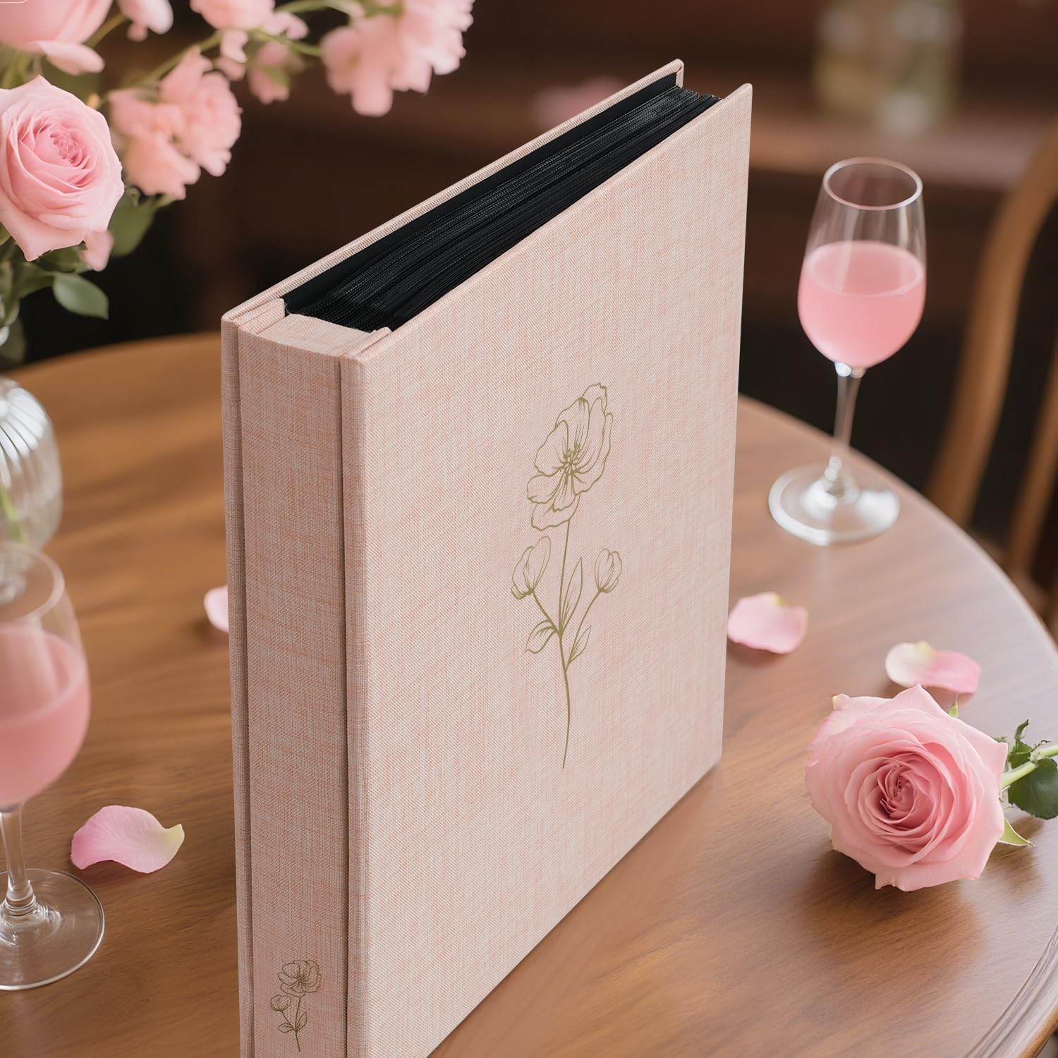 Álbum de fotos de 8 x 10 pulgadas, 100 fotos, álbum de fotos con 100 bolsillos, cubierta de tela de lino, álbum de fotos de 8 x 10 pulgadas para bodas, viajes, recuerdos familiares (rosa)