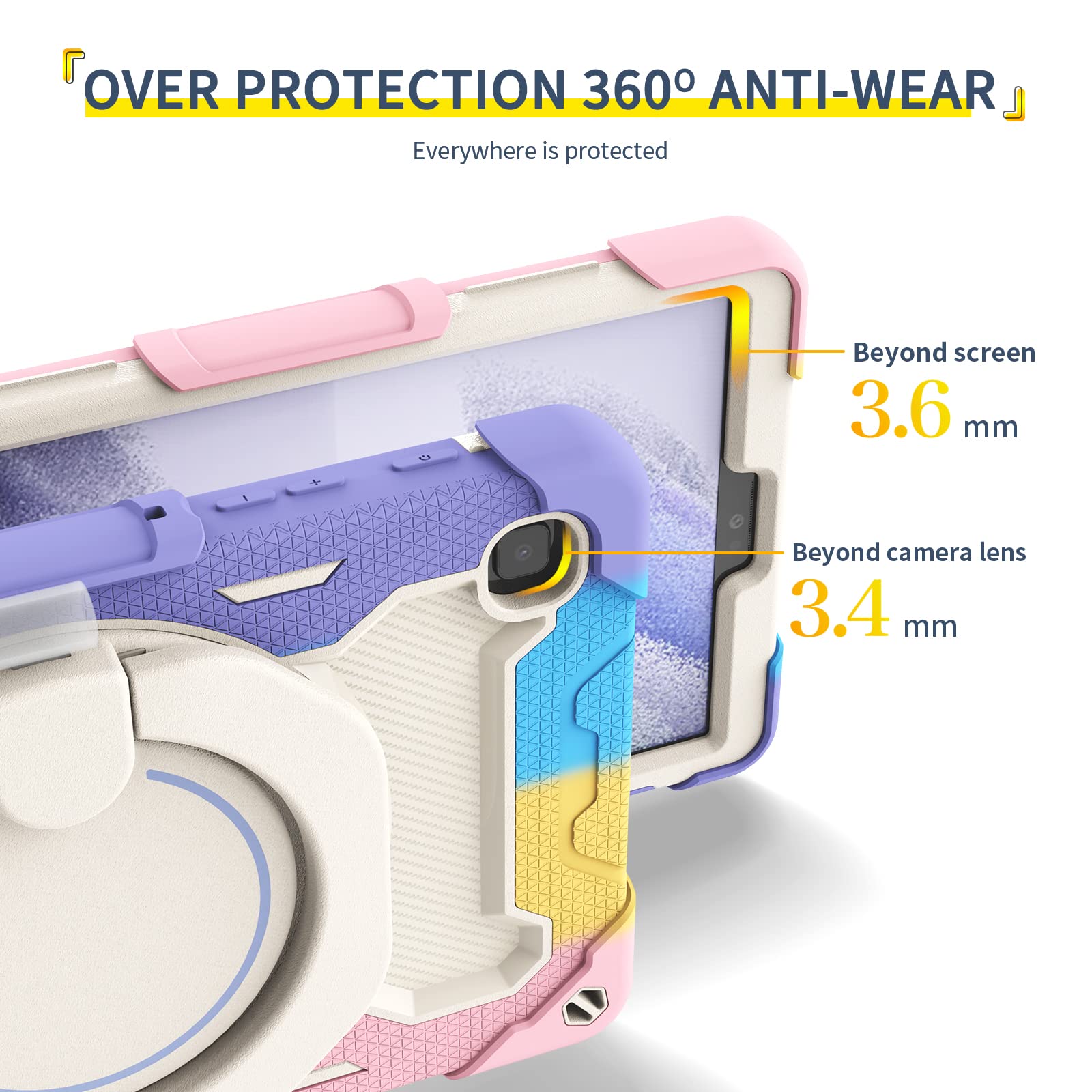 Custodia per Samsung Galaxy Tab A7 Lite T220/T225, antiurto con pellicola proteggi schermo, portapenne, tracolla, supporto girevole per bambini
