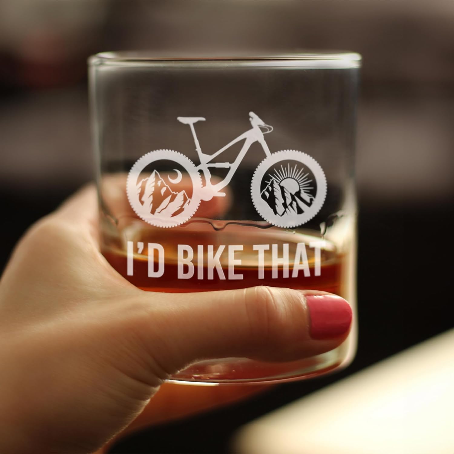 Bevvee I'd Bike That - Whiskey Rocks Glass - Cool Bicycle Themed Decor and Gifts for Mountain Bikers - Set of 2-10.25 Oz Glasses