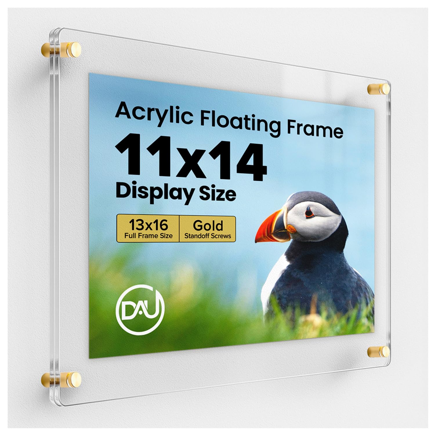 Acrylic Floating Frames Gold Standoffs(single) 11" x 14" Clear Acrylic Frames for Wall Mount Floating Picture Frame, Diploma Poster Certificate Hanging Photo Display Degree Prints Artwork Documents