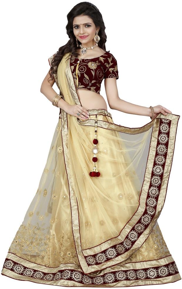 ARSH IMPEX Women's Net Lehenga Choli (aarsh_5001_Beige_Free Size)